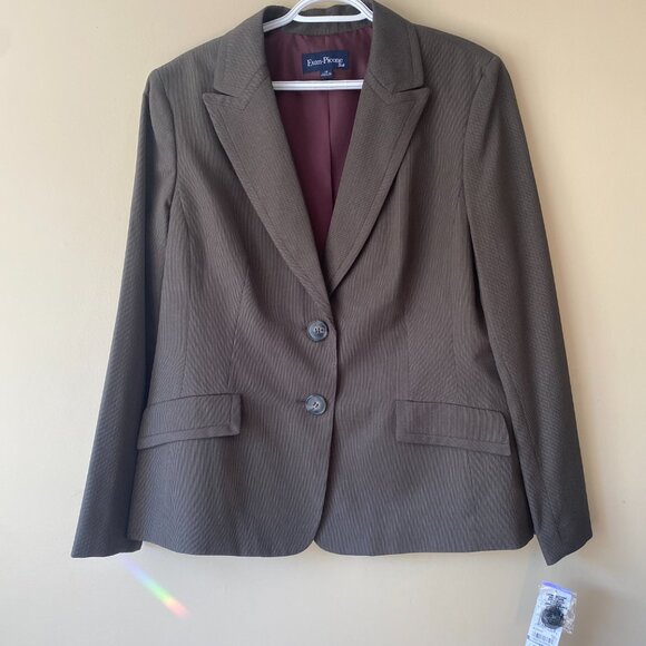 NWT EVAN-PICONE Woman Pant Suit 18 Blazer Striped Grey Brown Drk Rose 42" chest - Picture 1 of 13